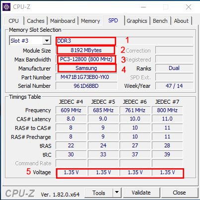 Giao diện phần mềm CPU-Z hiển thị thông số RAM laptop