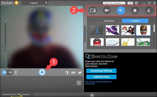 Giao diện phần mềm CyberLink YouCam với các hiệu ứng đa dạng cho camera laptop