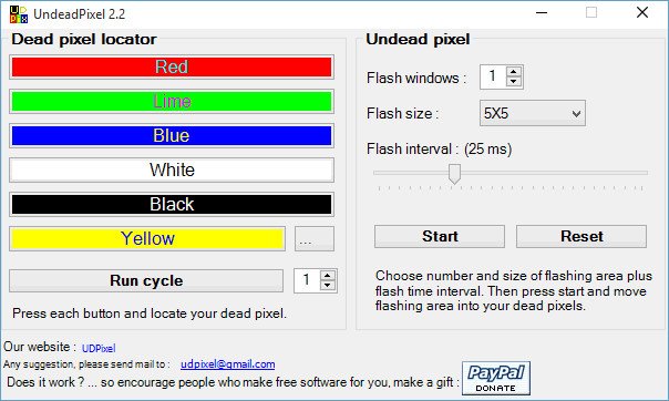 Giao diện phần mềm Dead Pixel Locator giúp phát hiện điểm ảnh chết trên màn hình laptop.