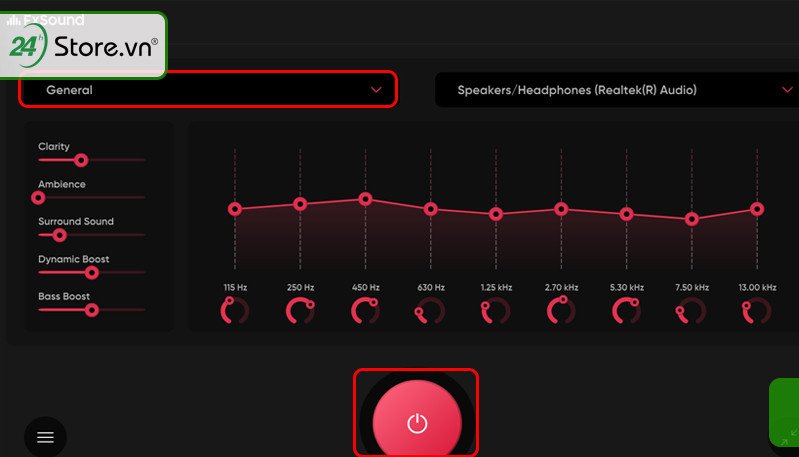 Giao diện phần mềm FxSound giúp tăng cường âm lượng cho laptop