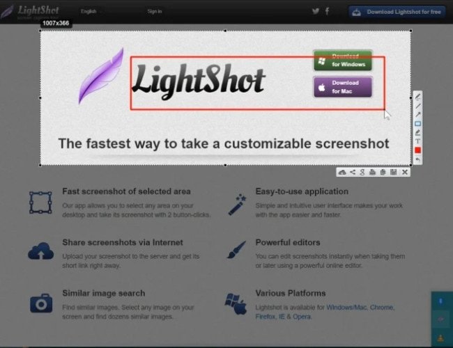 Giao diện phần mềm Lightshot hỗ trợ chụp màn hình laptop rõ nét với nhiều tùy chọn