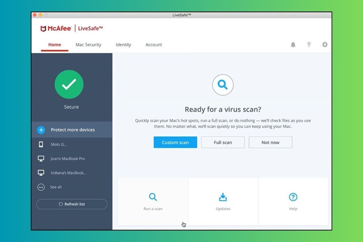 Giao diện phần mềm McAfee hiển thị trạng thái bảo vệ