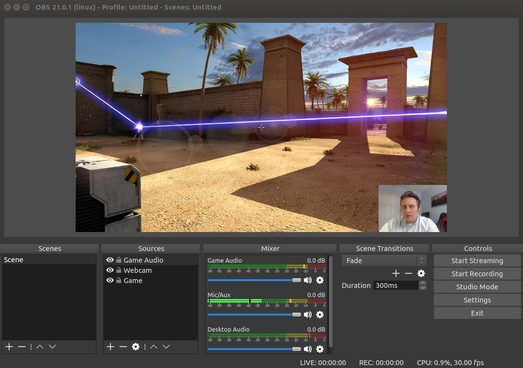 Giao diện phần mềm OBS Studio, một công cụ phổ biến để quay màn hình và livestream trên laptop Dell