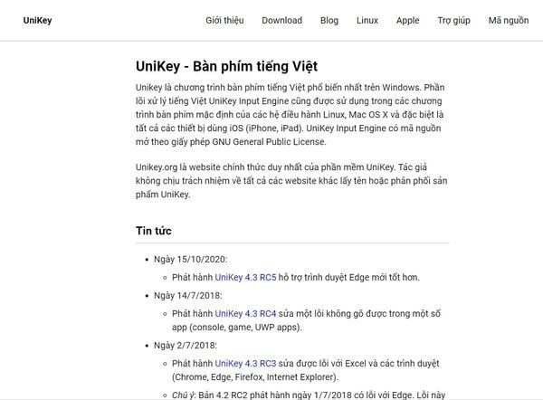 Giao diện phần mềm Unikey trên laptop, hướng dẫn cài đặt cách viết dấu trên laptop