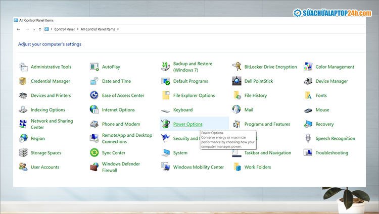 Giao diện Power Options trong Control Panel, cần thiết cho việc gập laptop không tắt máy