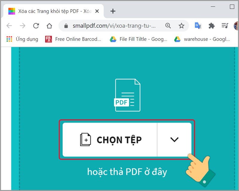 Giao diện SmallPDF để chọn tệp