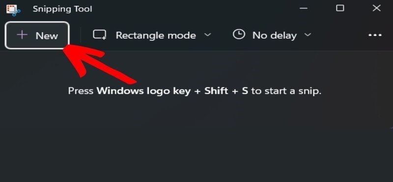 Giao diện Snipping Tool với tùy chọn New để bắt đầu chụp màn hình