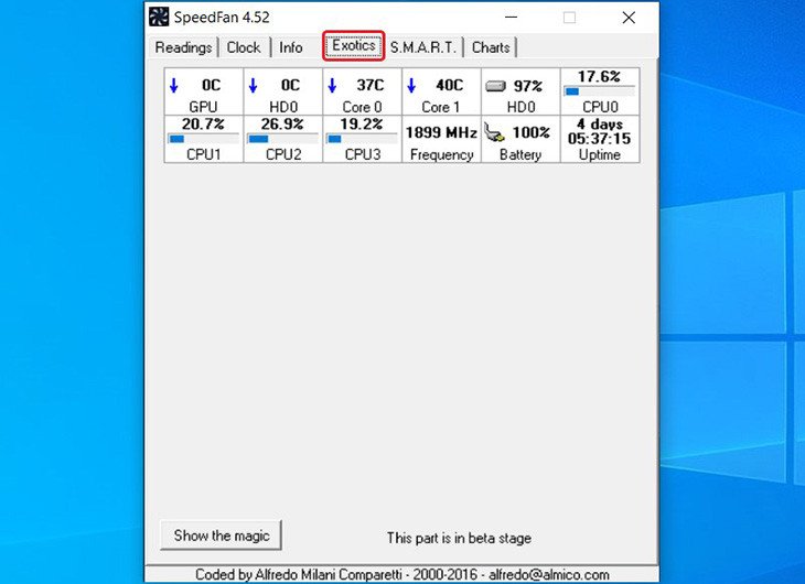 Giao diện SpeedFan hiển thị thông số nhiệt độ CPU laptop chi tiết