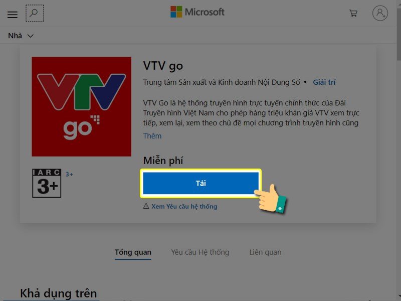 Giao diện tải VTV Go cho laptop từ trang web Microsoft