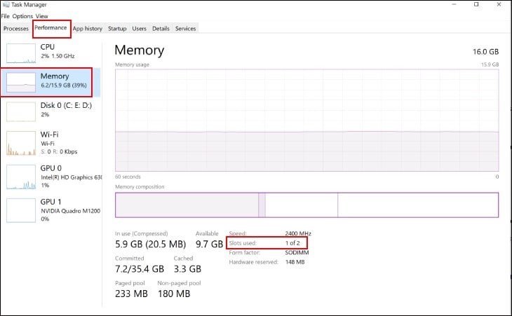 Giao diện Task Manager của Windows hiển thị mức sử dụng RAM laptop.