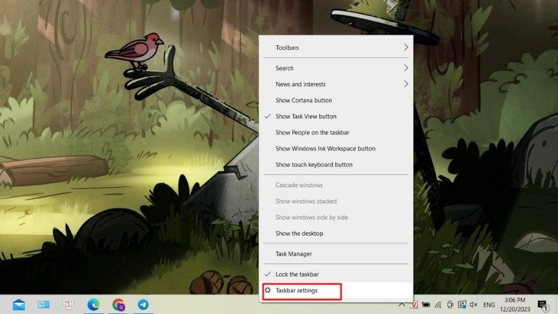 Giao diện Taskbar settings trên Windows để tùy chỉnh thanh tác vụ
