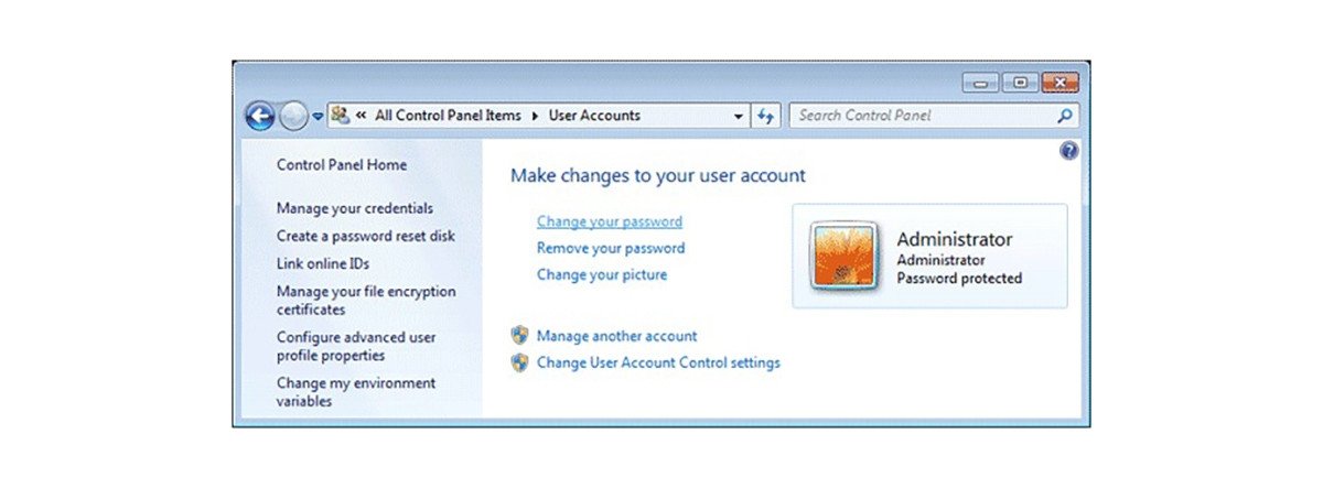 Giao diện thay đổi mật khẩu máy tính Dell trong Control Panel trên Windows 7