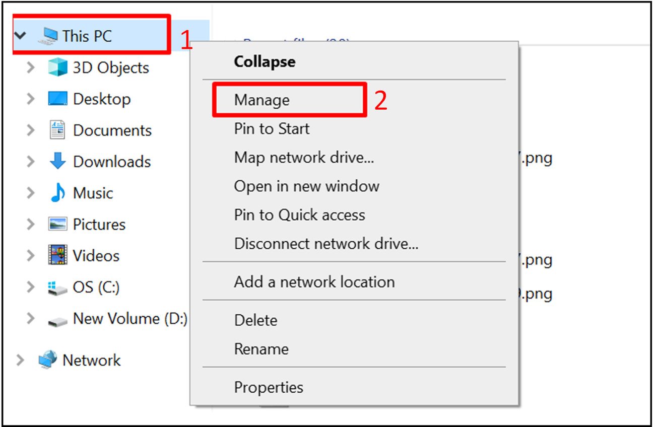 Giao diện This PC và tùy chọn Manager trên Windows