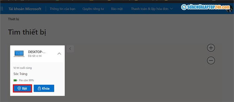 Giao diện tìm kiếm thiết bị của Microsoft trên trình duyệt