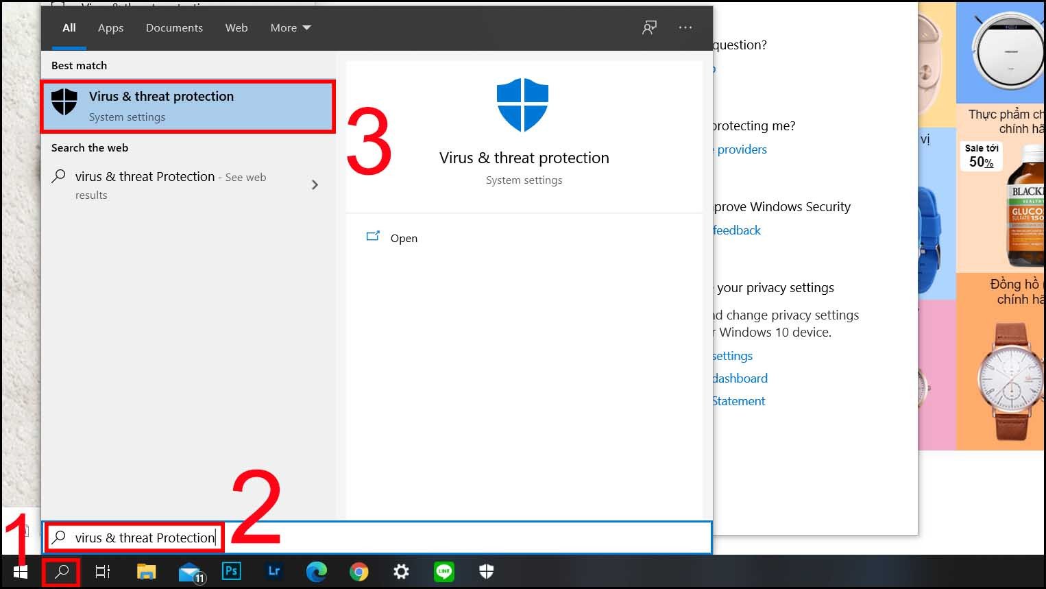 Giao diện tìm kiếm Windows Security để quét virus, có thể ảnh hưởng đến wifi laptop