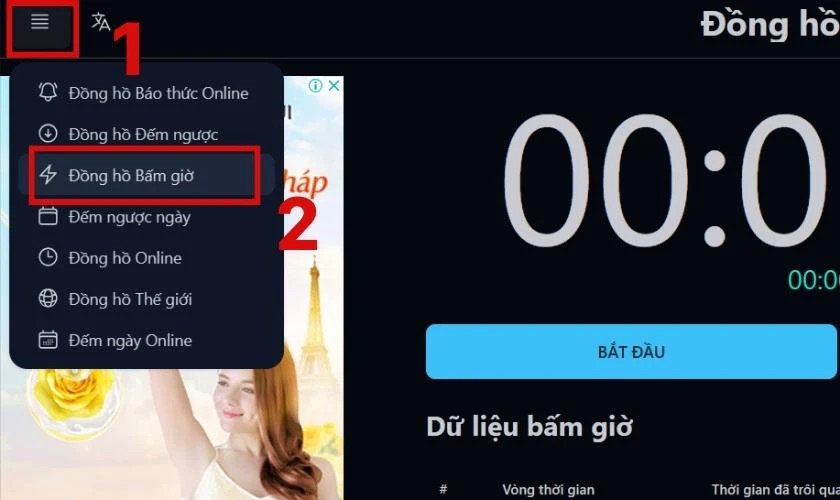 Giao diện trang web Online Alarm Kur hướng dẫn sử dụng đồng hồ đếm ngược trên laptop