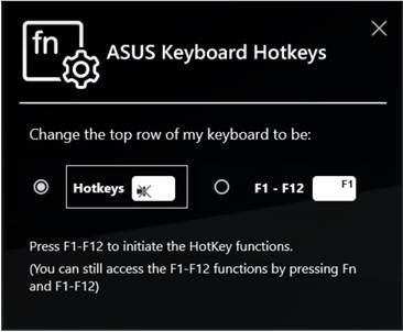 Giao diện tùy chọn chế độ phím nóng hoặc phím F1-F12 trên laptop Asus