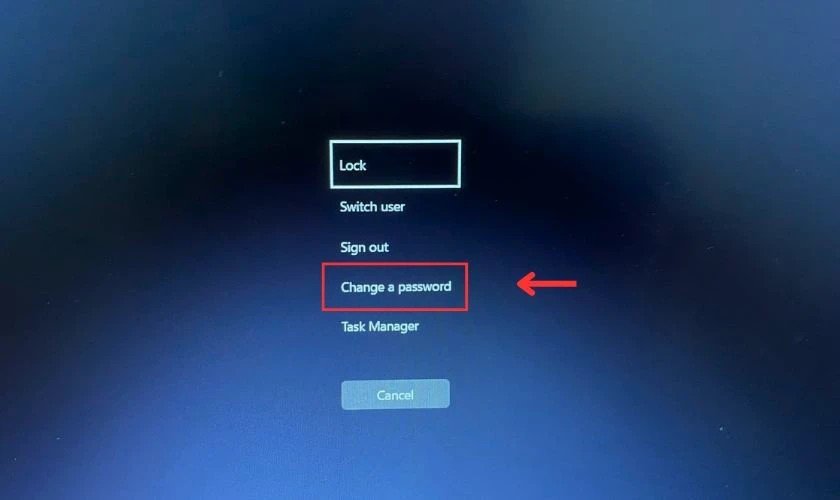 Giao diện tùy chọn thay đổi mật khẩu Win 11 bằng tổ hợp phím Ctrl Alt Delete