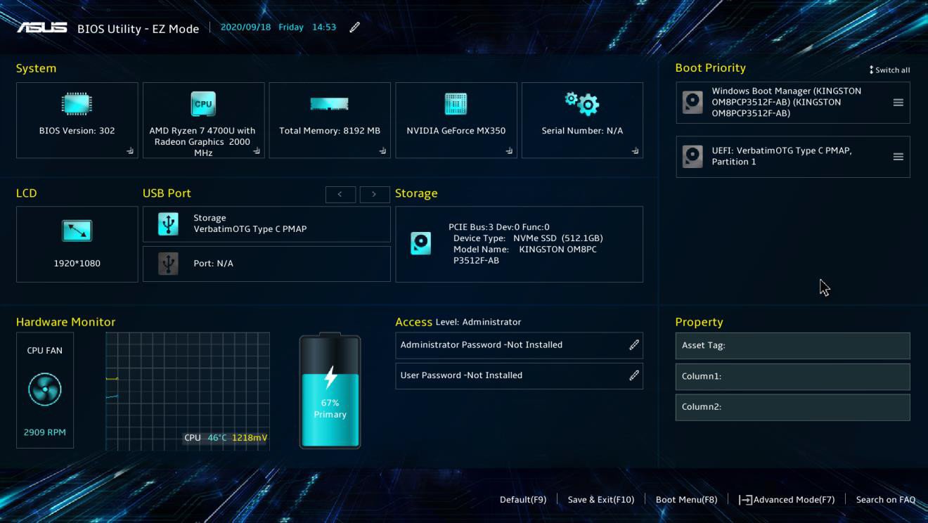Giao diện UEFI của BIOS trên laptop Asus Vivobook, thân thiện với người dùng