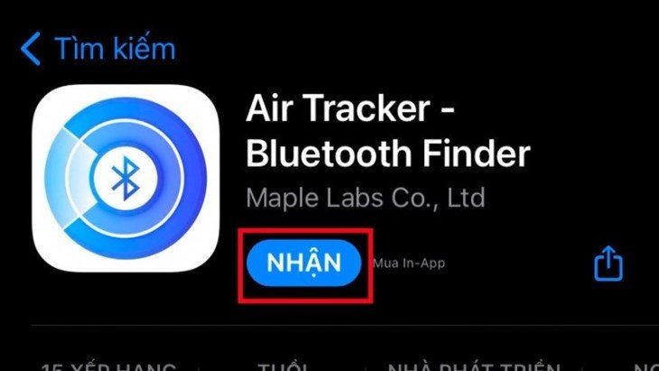 Giao diện ứng dụng Air Tracker hướng dẫn tải và cài đặt để tìm tai nghe bluetooth bị mất hết pin