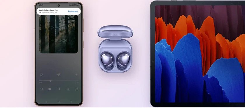 Giao diện ứng dụng Galaxy Wearable trên điện thoại thông minh, hiển thị thông tin và cài đặt chi tiết của tai nghe Samsung Buds Pro