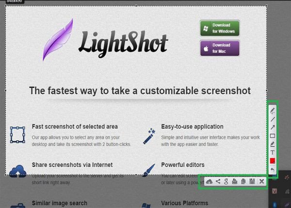 Giao diện ứng dụng Lightshot giúp chụp và chỉnh sửa ảnh màn hình laptop nhanh chóng