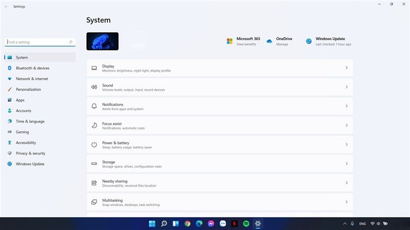 Giao diện ứng dụng Settings trên Windows 11