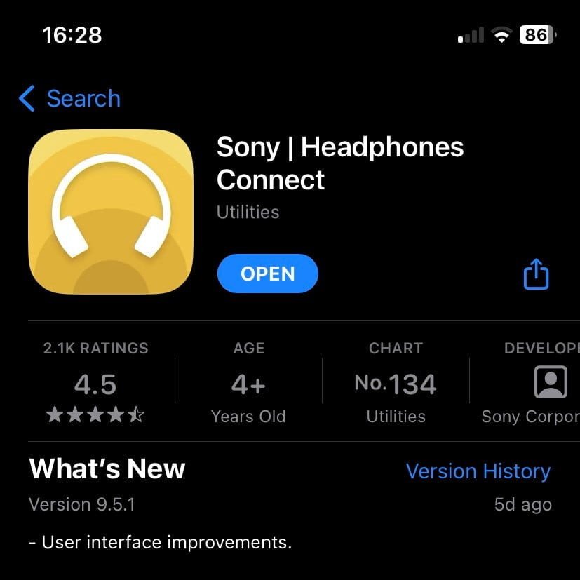 Giao diện ứng dụng Sony | Headphones Connect điều khiển tai nghe Sony WH-CH520