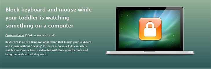 Giao diện website tải phần mềm KeyFreeze để khóa bàn phím và chuột