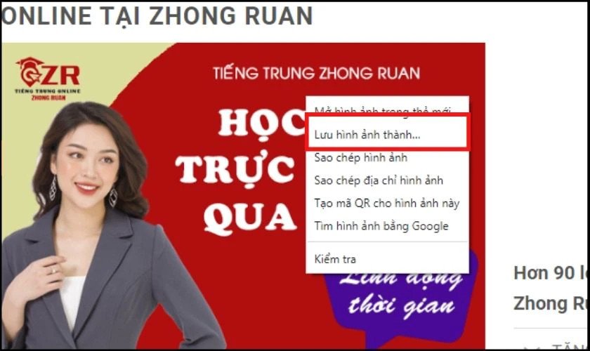 Giao diện website với tùy chọn lưu ảnh về laptop khi duyệt web