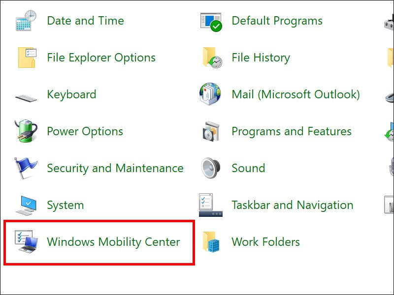 Giao diện Windows Mobility Center hiển thị tùy chọn điều khiển đèn nền bàn phím