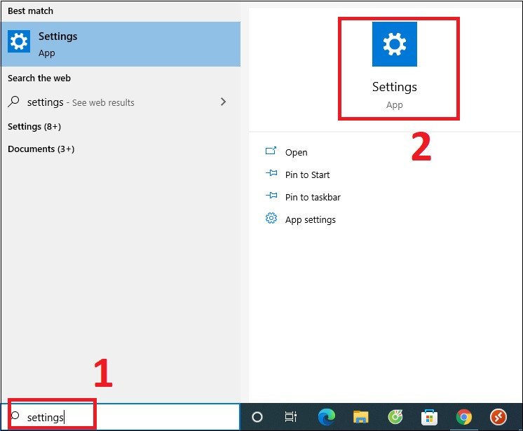 Giao diện Windows Start Menu và truy cập Settings để kiểm tra mic laptop