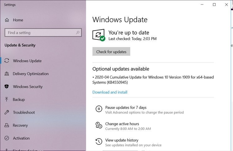 Giao diện Windows Update giúp cập nhật driver, khắc phục lỗi màn hình laptop nhấp nháy.