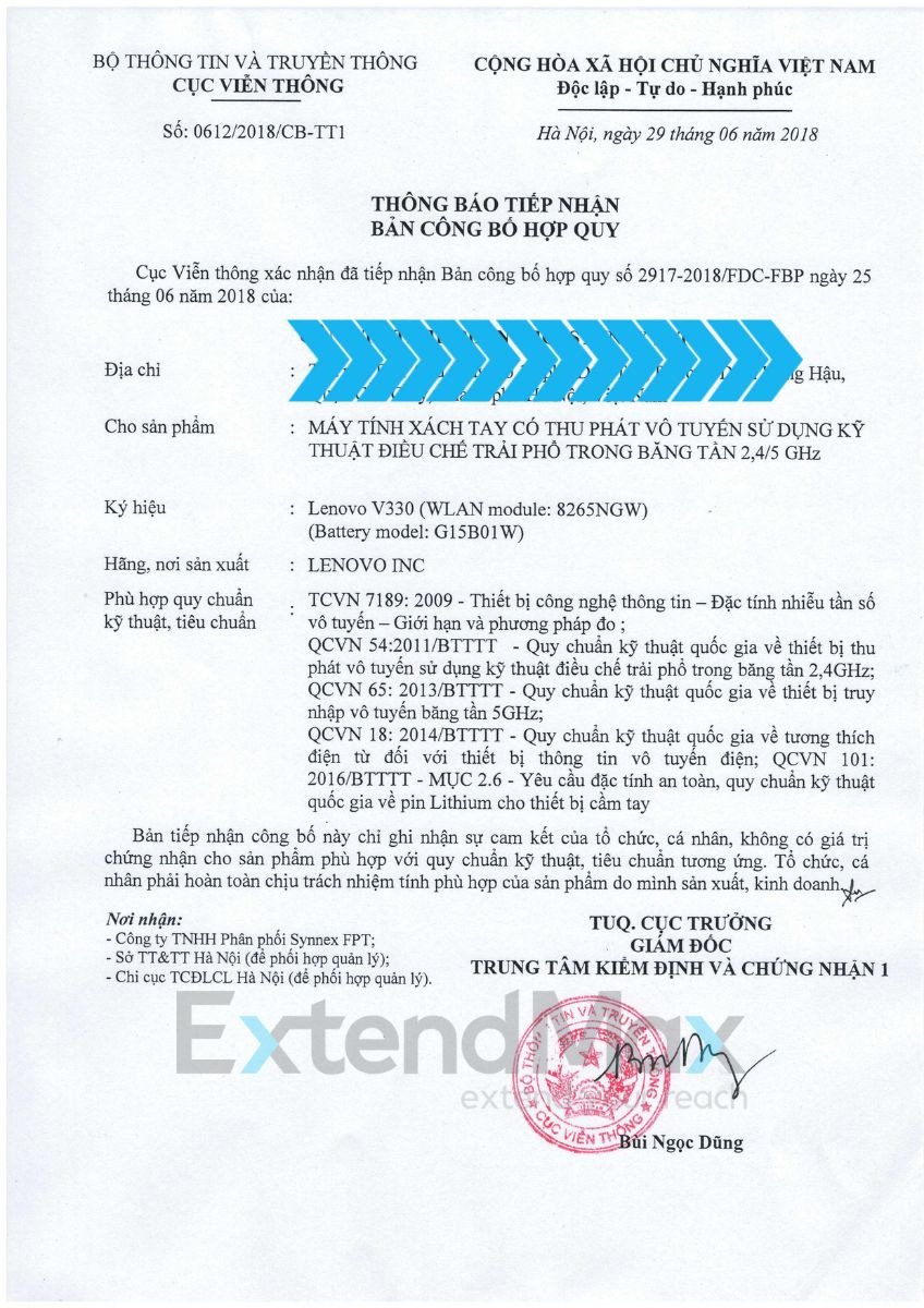 Giấy công bố hợp quy cho các lô hàng laptop nhập khẩu vào thị trường Việt Nam