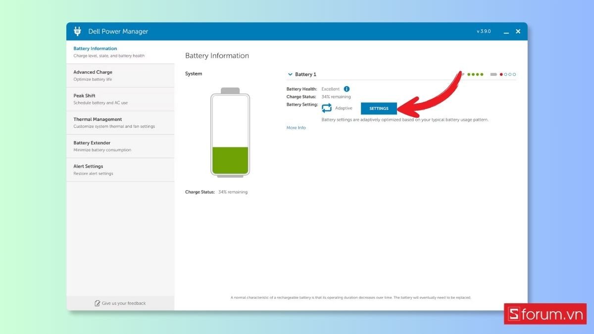Giới hạn sạc pin laptop Win 11 hãng Dell bước 1