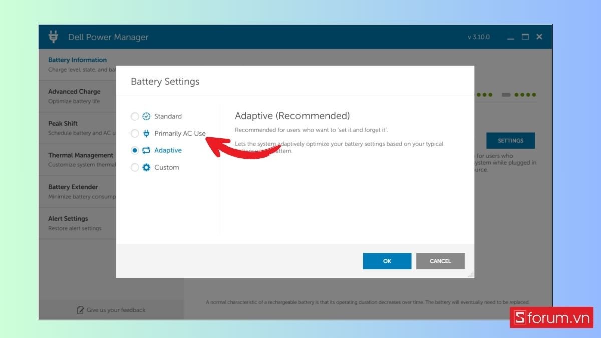 Giới hạn sạc pin laptop Win 11 hãng Dell bước 2