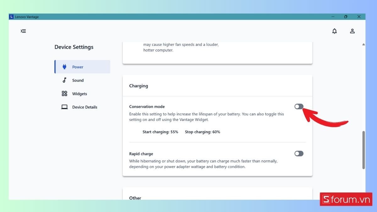 Giới hạn sạc pin laptop Win 11 hãng Lenovo bước 2