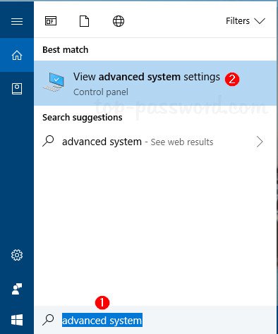 Gõ "advanced system" để cài đặt RAM ảo, giúp làm cho laptop nhanh hơn