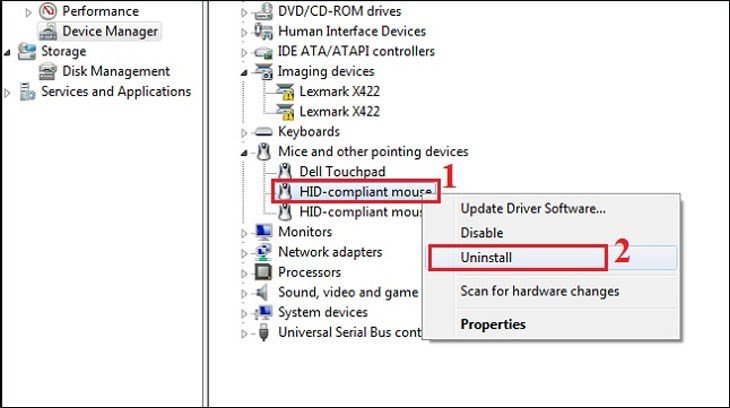 Gỡ bỏ driver chuột cũ để khắc phục laptop không nhấn chuột cảm ứng