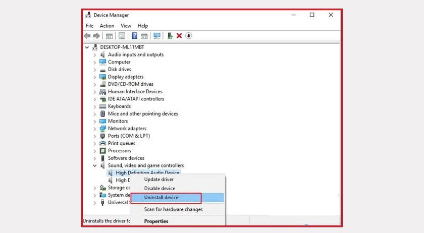 Gỡ bỏ trình điều khiển âm thanh tai nghe trên Windows 10
