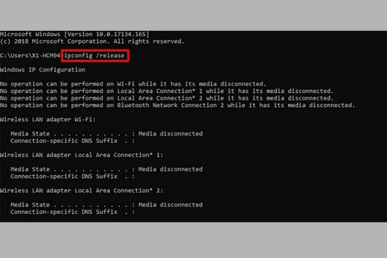 Gõ các lệnh làm mới địa chỉ IP trong Command Prompt