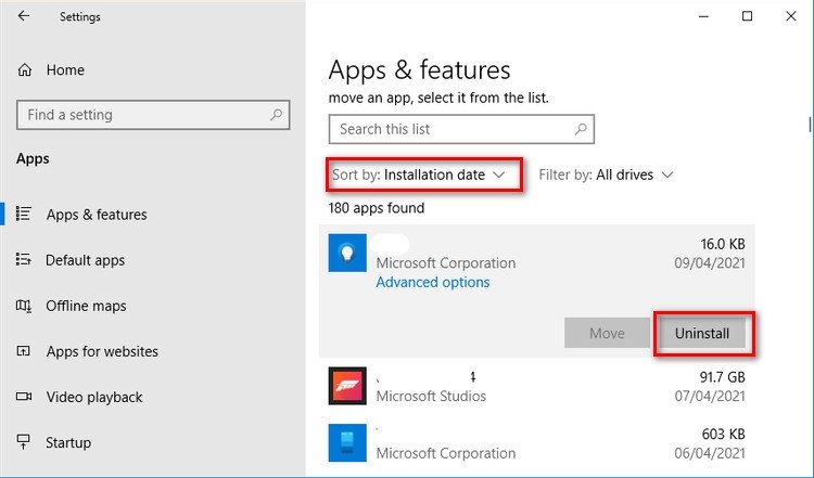 Gỡ cài đặt các chương trình gần đây gây lỗi màn hình laptop không cảm ứng được Win 10