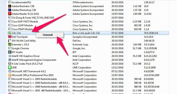 Gỡ cài đặt chương trình không cần thiết giúp dọn rác laptop