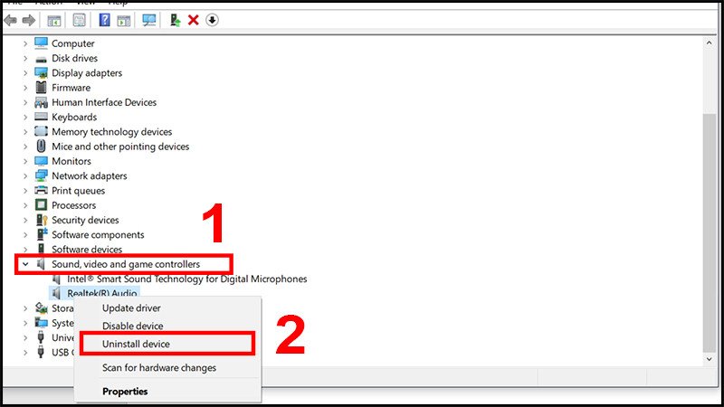 Gỡ cài đặt driver âm thanh để khắc phục lỗi loa laptop Asus