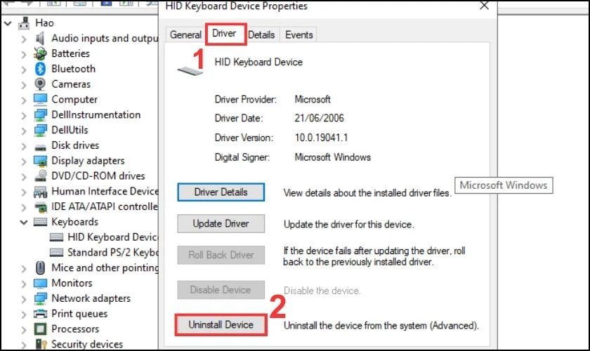 Gỡ cài đặt driver bàn phím laptop khi gặp sự cố