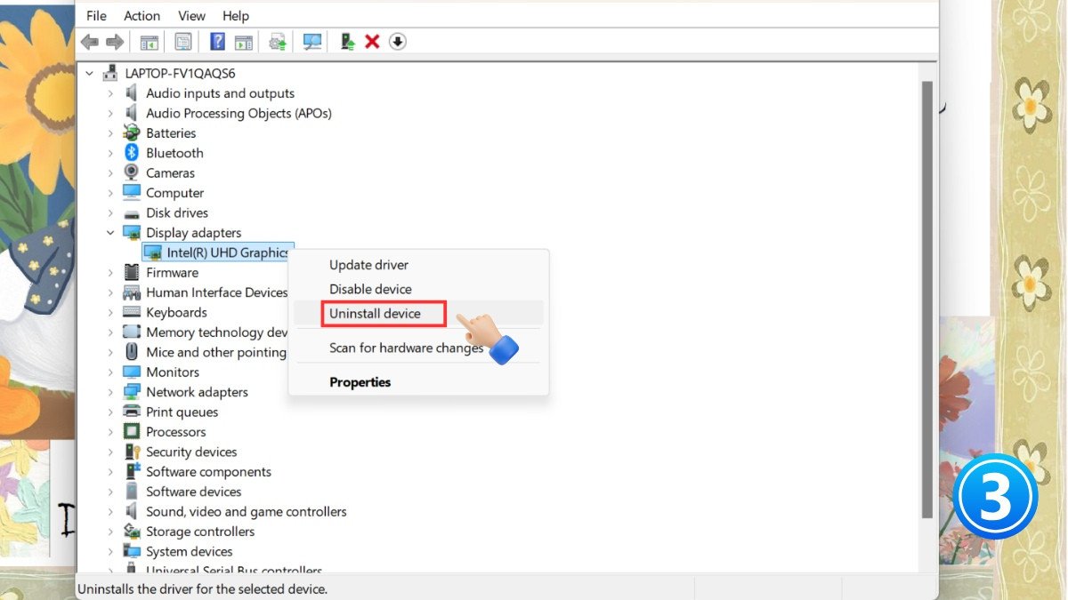 Gỡ cài đặt driver card đồ họa để cài lại mới, giúp khắc phục lỗi hiển thị