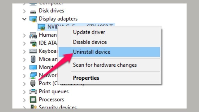 Gỡ cài đặt driver đồ họa để khắc phục lỗi không nhận màn hình