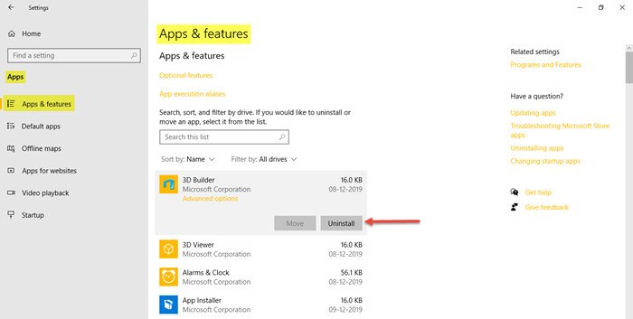 Gỡ cài đặt game qua Apps &amp; features trong Settings