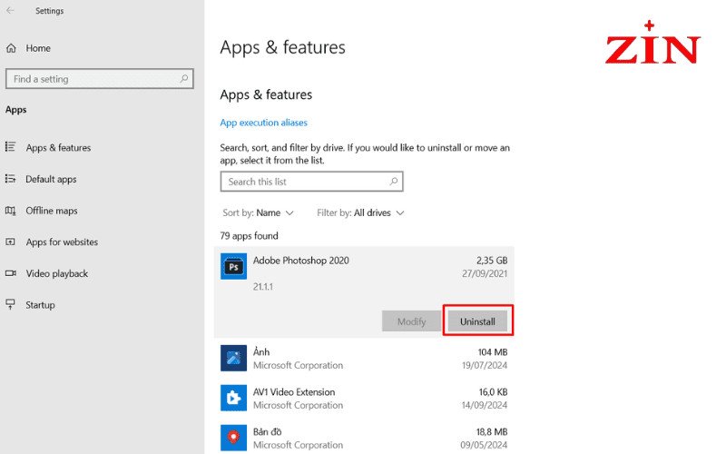Gỡ cài đặt một ứng dụng trong Windows để khắc phục lỗi treo Restarting