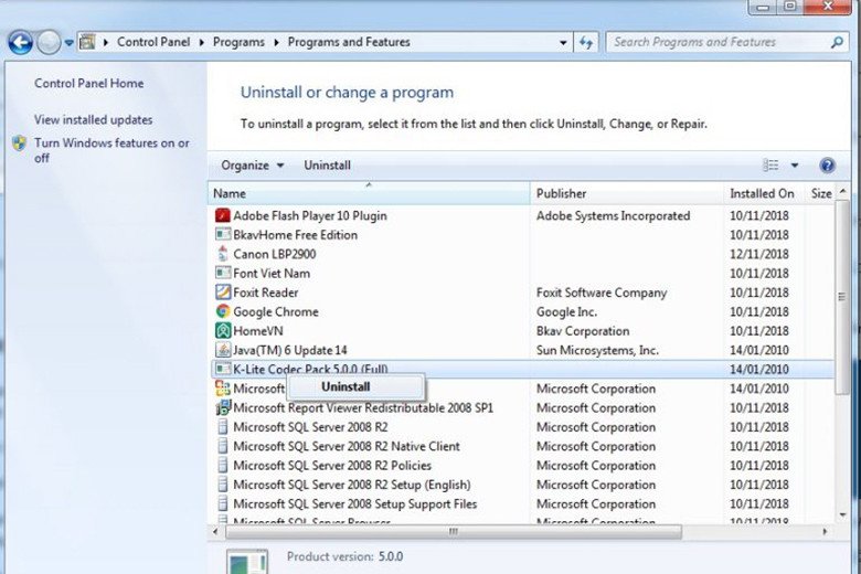 Gỡ cài đặt phần mềm không tương thích để xử lý vấn đề laptop không tắt nguồn được